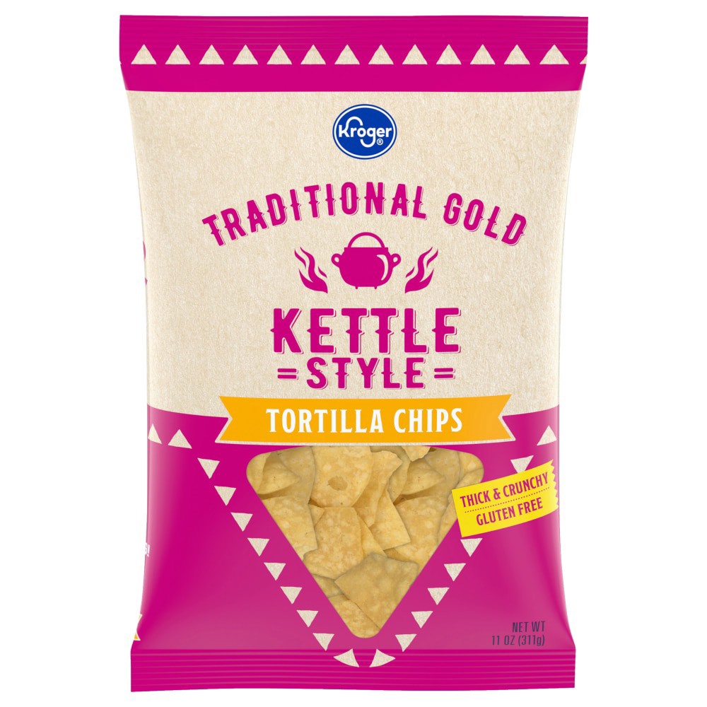 slide 1 of 2, Kroger® Traditional Gold Kettle Style Tortilla Chips - 11 oz, 11 oz