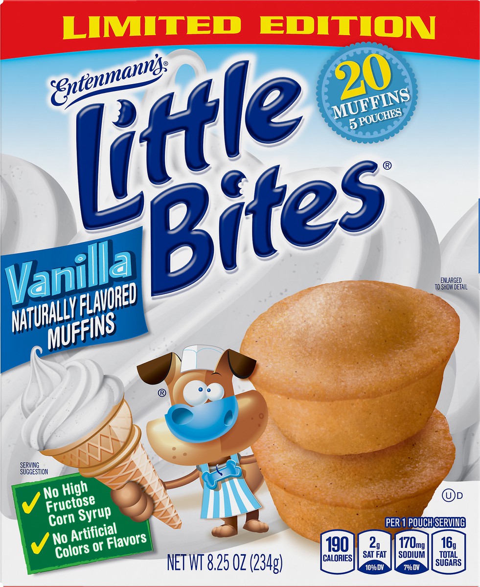 slide 1 of 8, Entenmann's Little Bites Vanilla Muffins 5 Ct 8.25 Oz, 5 ct