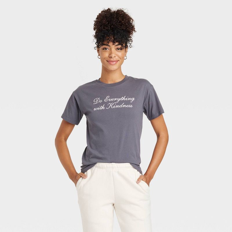 slide 1 of 3, Women's Do Everything with Kindness Short Sleeve Graphic T-Shirt - Gray XXS: Grayson Threads, Crew Neck, 1 ct