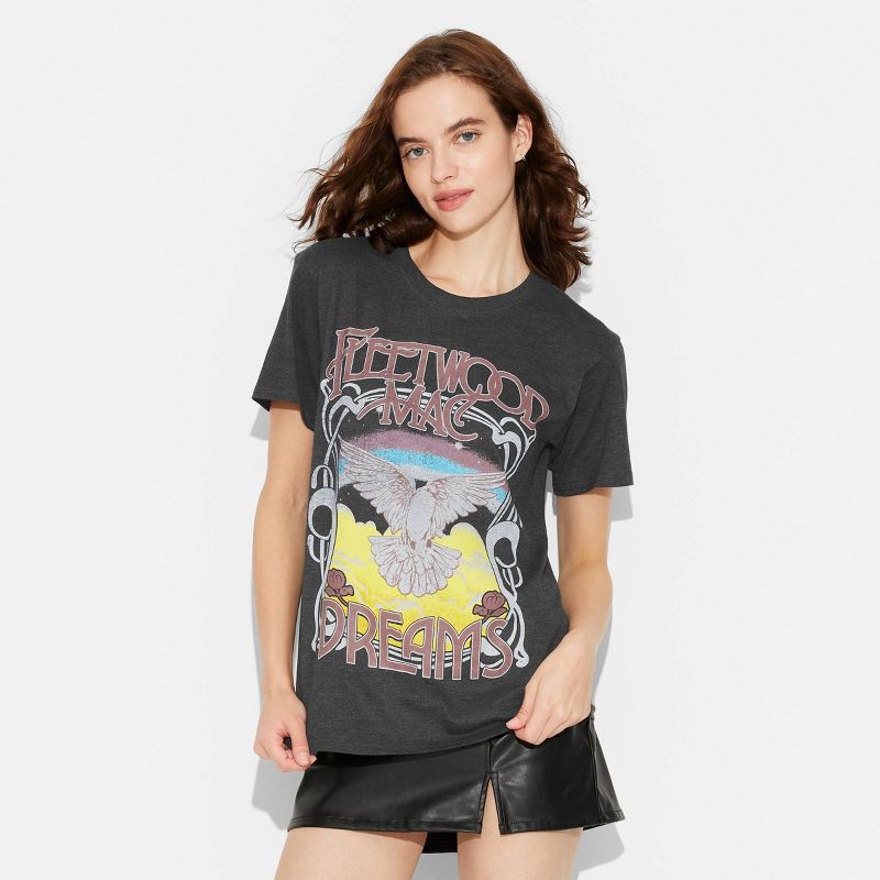slide 1 of 3, Merch Traffic Women's Fleetwood Mac Short Sleeve Graphic T-Shirt - Gray XXS: Cotton Polyester Blend, Crew Neck, Woven Fabric, 1 ct