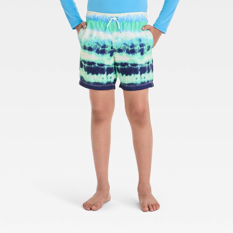 slide 1 of 3, Boys' Striped Swim Shorts - Cat & Jack™ S: Mid Rise, UPF 50+, Flexible Drawstring, 1 ct