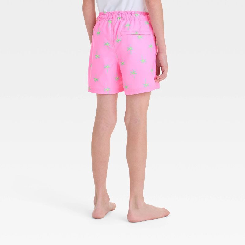 slide 2 of 3, Boys' Tree Printed Swim Shorts - Cat & Jack™ Pink XS: UPF 50+, Built-in Brief, Front Drawstring, 1 ct