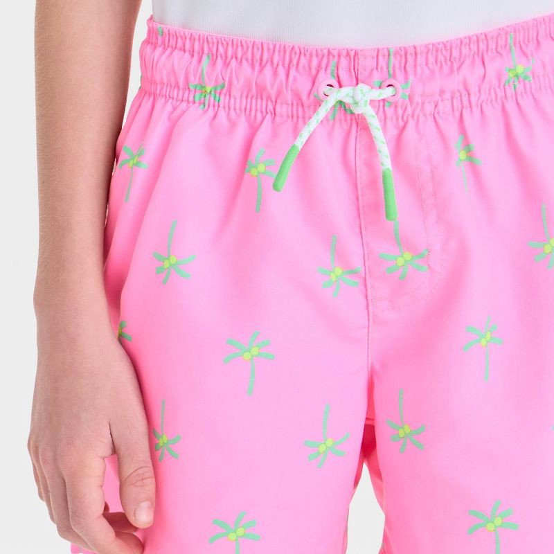 slide 3 of 3, Boys' Tree Printed Swim Shorts - Cat & Jack™ Pink XS: UPF 50+, Built-in Brief, Front Drawstring, 1 ct