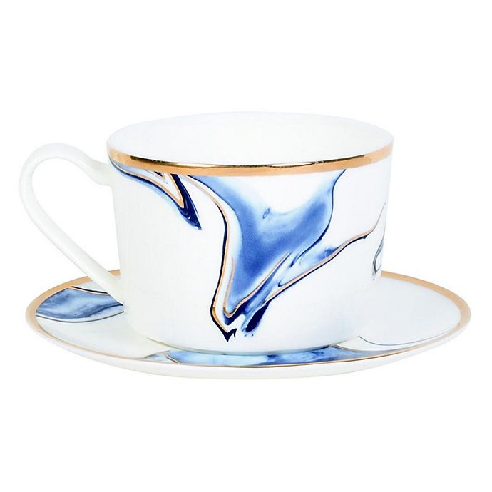 slide 1 of 4, Olivia & Oliver Harper Marble Gold Cup and Saucer - Blue, 1 ct