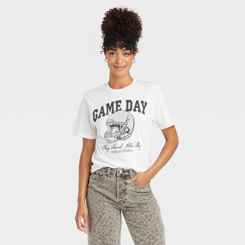 slide 1 of 3, Zoe+Liv Women's Game Day Football Helmet Short Sleeve Graphic T-Shirt - White XXL, 1 ct