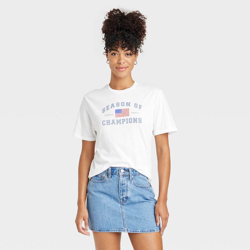 slide 1 of 3, Women's Game Day American Flag Short Sleeve Graphic T-Shirt - White M: Zoe+Liv, Jersey,, 1 ct