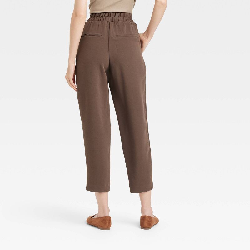 slide 2 of 3, Women's Signature Crepe Tapered Ankle Pull-On Pants - A New Day™ Brown S: High Rise, Midweight Fabric, 1 ct