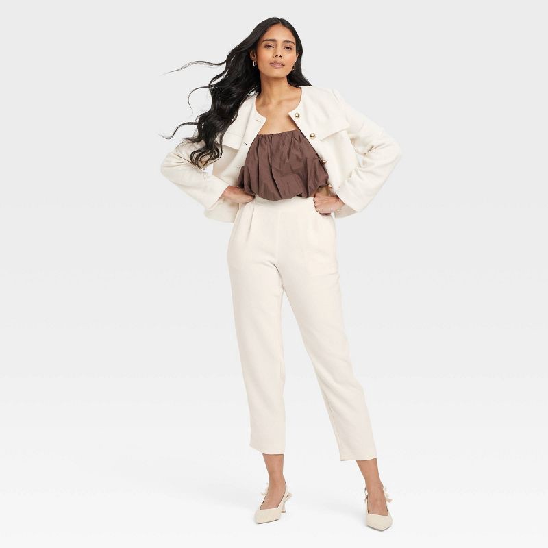 slide 3 of 3, Women's Signature Crepe Tapered Ankle Pull-On Pants - A New Day™ Off-White S: High Rise, Back Elastic, 27" Inseam, 1 ct