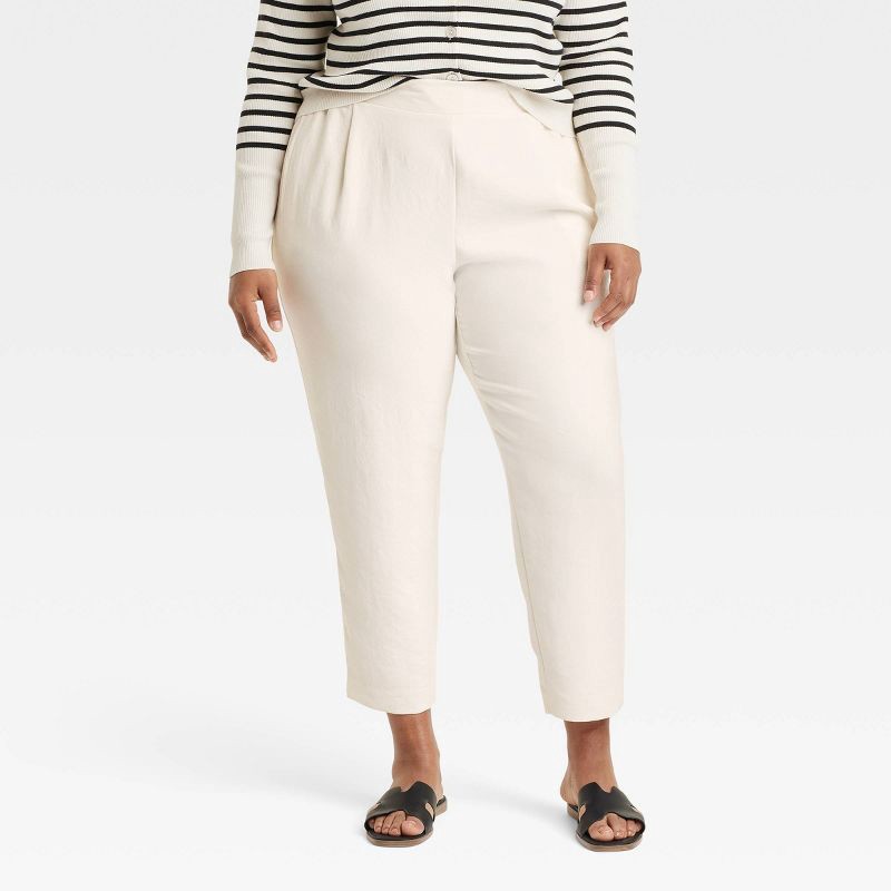 slide 1 of 3, Women's Signature Crepe Tapered Ankle Pull-On Pants - A New Day™ Off-White XXL: High Rise, Back Elastic, 27" Inseam, 1 ct