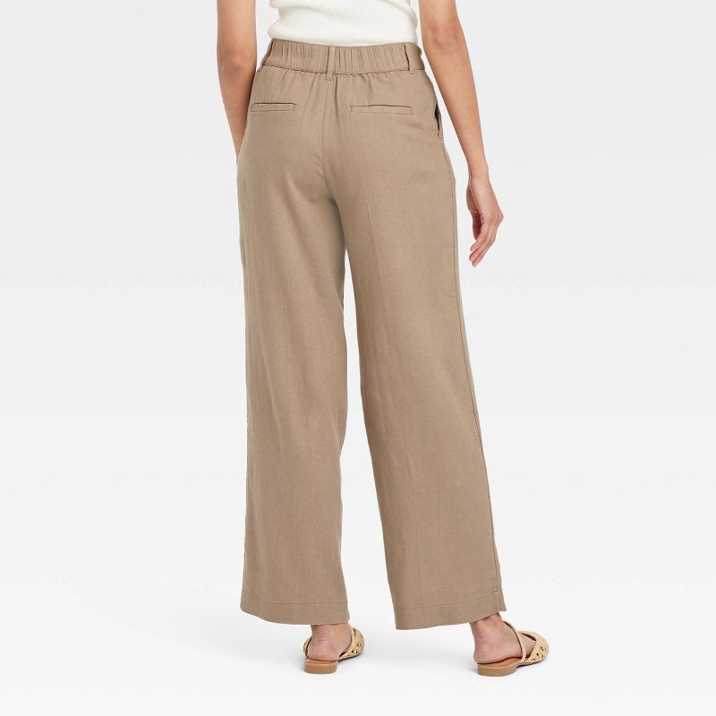 slide 2 of 3, Women's Linen Essential Trouser - A New Day™ Brown 16: High Rise, Straight Leg, Side Pocket, 30.5" Inseam, 1 ct