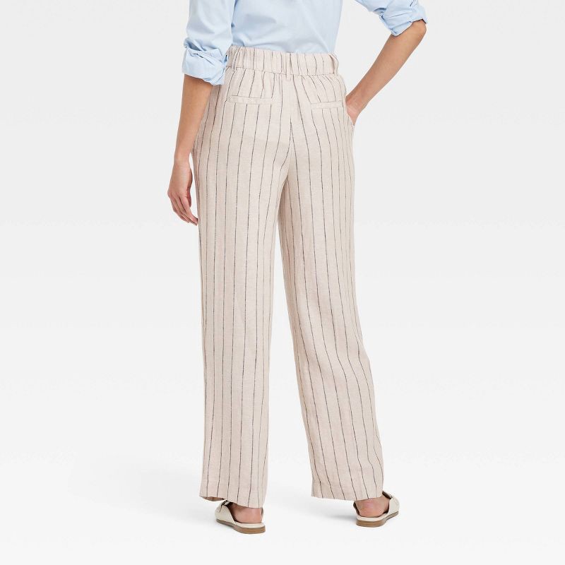 slide 2 of 3, Women's Linen Essential Trouser - A New Day™ Tan Striped 16: High Rise, Side Pocket, 30.5" Inseam, 1 ct