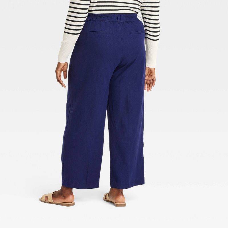 slide 2 of 3, Women's Linen Essential Trouser - A New Day™ Navy 12: High Rise, Straight Leg, Side Pocket, Woven Fabric, 1 ct
