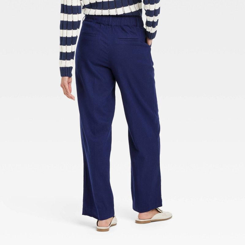 slide 2 of 3, Women's Linen Essential Trouser - A New Day™ Navy 16: High Rise, Regular Fit, Midweight, Straight Leg, Side Pocket, 30.5" Inseam, 1 ct