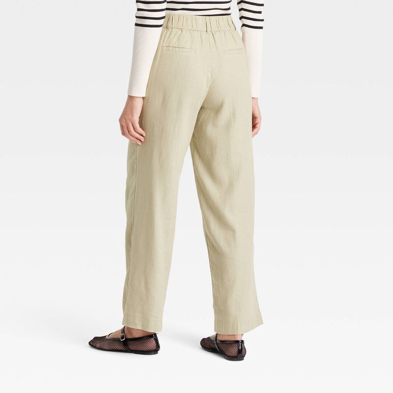 slide 2 of 3, Women's Linen Essential Trouser - A New Day™ Green 6: High Rise, Straight Leg, Side Pocket, Woven Fabric, 1 ct
