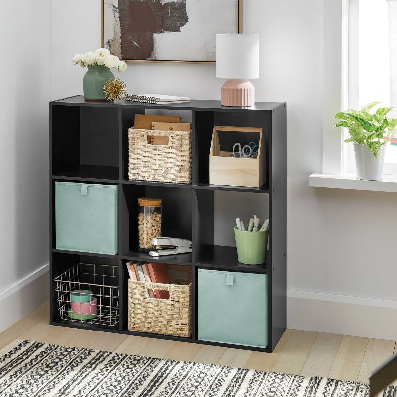 slide 2 of 5, 11" 9-Cube Book Shelf Black - Brightroom™, 1 ct