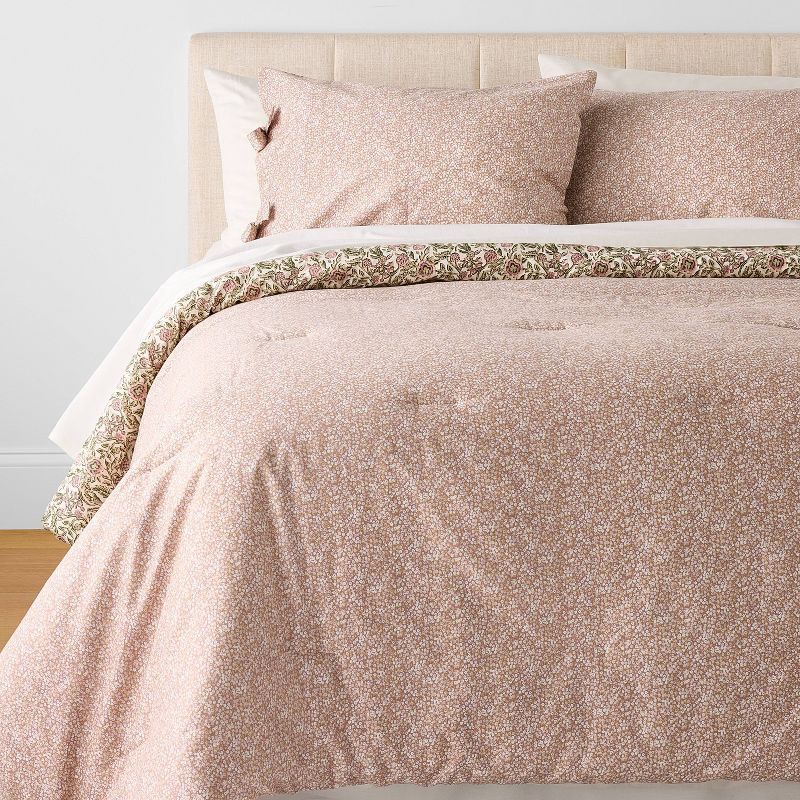 slide 3 of 5, Threshold designed w/Studio McGee 2pc Twin/Twin Extra Long Reversible Floral Comforter Set Pink/Green- Threshold™ designed with Studio McGee, 2 ct