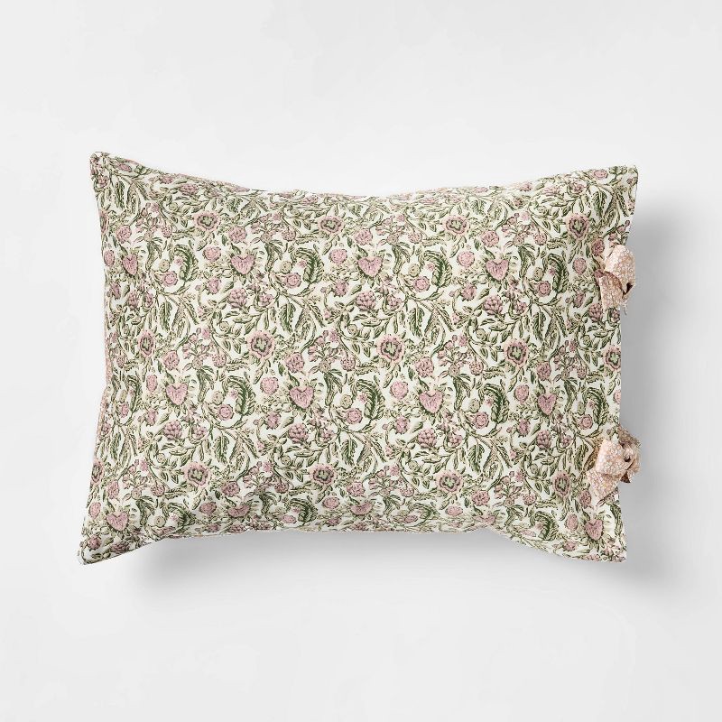 slide 4 of 5, Threshold designed w/Studio McGee 2pc Twin/Twin Extra Long Reversible Floral Comforter Set Pink/Green- Threshold™ designed with Studio McGee, 2 ct