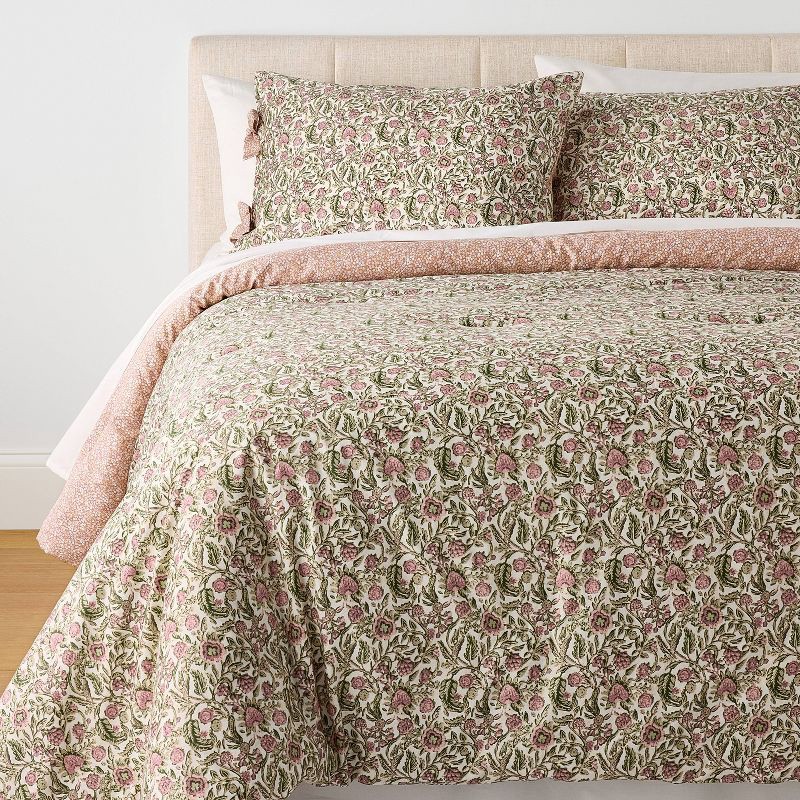 slide 1 of 5, Threshold designed w/Studio McGee 2pc Twin/Twin Extra Long Reversible Floral Comforter Set Pink/Green- Threshold™ designed with Studio McGee, 2 ct