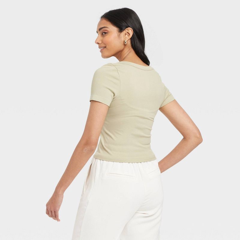 slide 2 of 4, Women's Slim Fit Seamless Short Sleeve Squareneck Baby T-Shirt - A New Day™ Light Green M: Lightweight Nylon Spandex Pullover, 1 ct