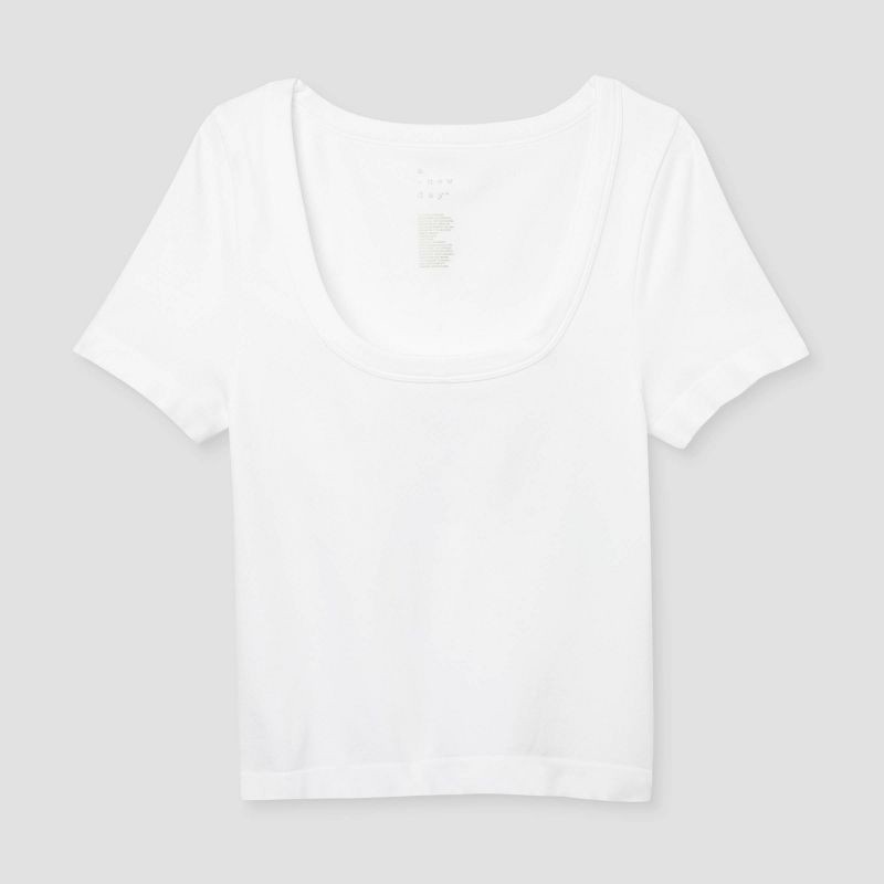 slide 4 of 4, Women's Slim Fit Seamless Short Sleeve Squareneck Baby T-Shirt - A New Day™ White L: Lightweight Jersey Pullover, 1 ct