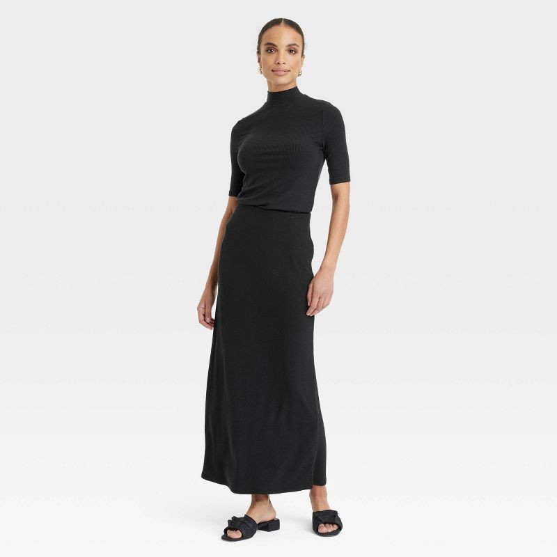 slide 3 of 4, Women's Elbow Sleeve Mock Turtleneck Ribbed T-Shirt - A New Day™ Black M, 1 ct