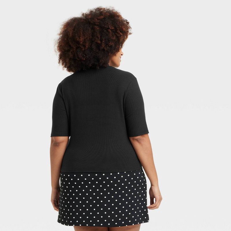 slide 2 of 3, Women's Elbow Sleeve Mock Turtle Neck Ribbed T-Shirt - A New Day™ Black XXL: Midweight Pullover, Solid Pattern, 1 ct