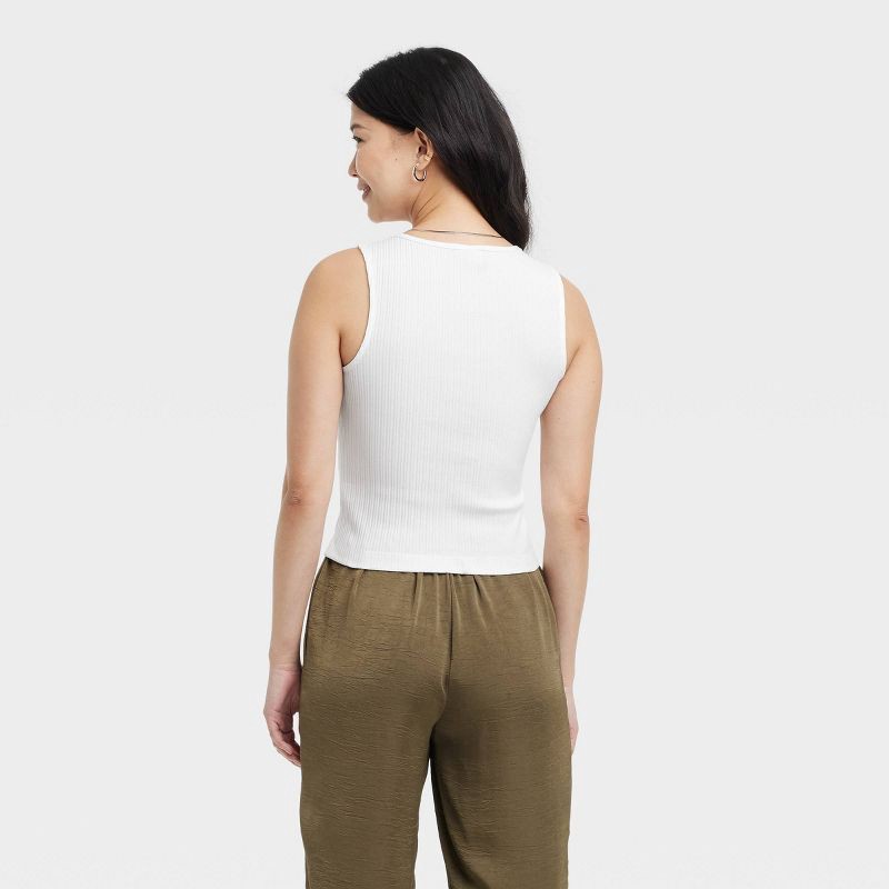 slide 2 of 3, Women's Ribbed Button-Down Vest - A New Day™ White S: Midweight Cotton Blend, V Neck, Machine Washable, 1 ct