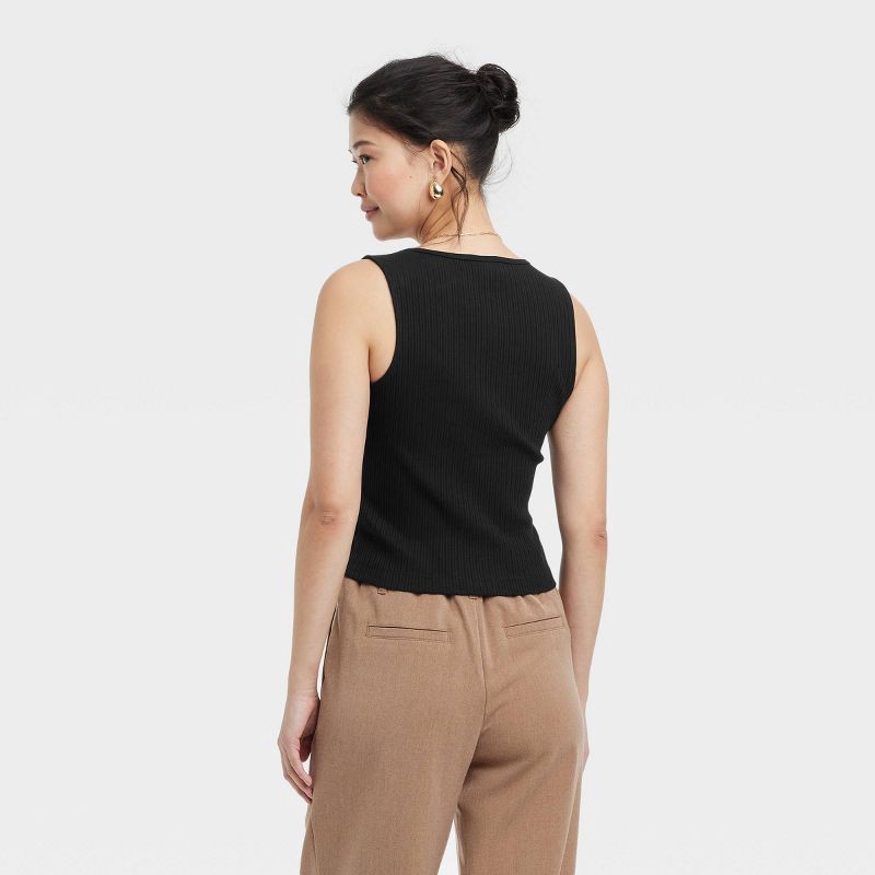 slide 2 of 3, Women's Ribbed Button-Down Vest - A New Day™ Black XS: Cotton Blend, Recycled Polyester, Spandex, V Neck, Machine Washable, 1 ct