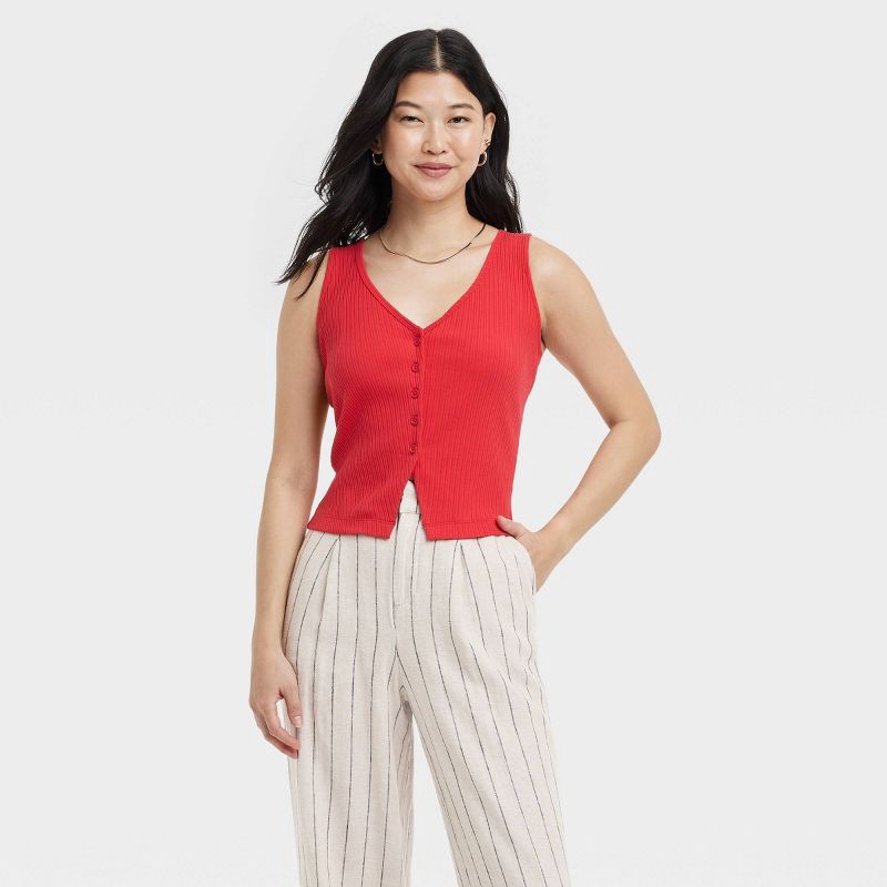 slide 1 of 3, Women's Ribbed Button-Down Vest - A New Day™ Red XL: V Neck, Midweight, Below Waist, 1 ct