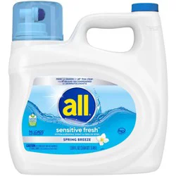 All Sensitive Fresh Spring Breeze HE Liquid Laundry Detergent: Hypoallergenic, Dye & Bleach-Free, Dermatologist Tested, 94 Loads - 118 fl oz