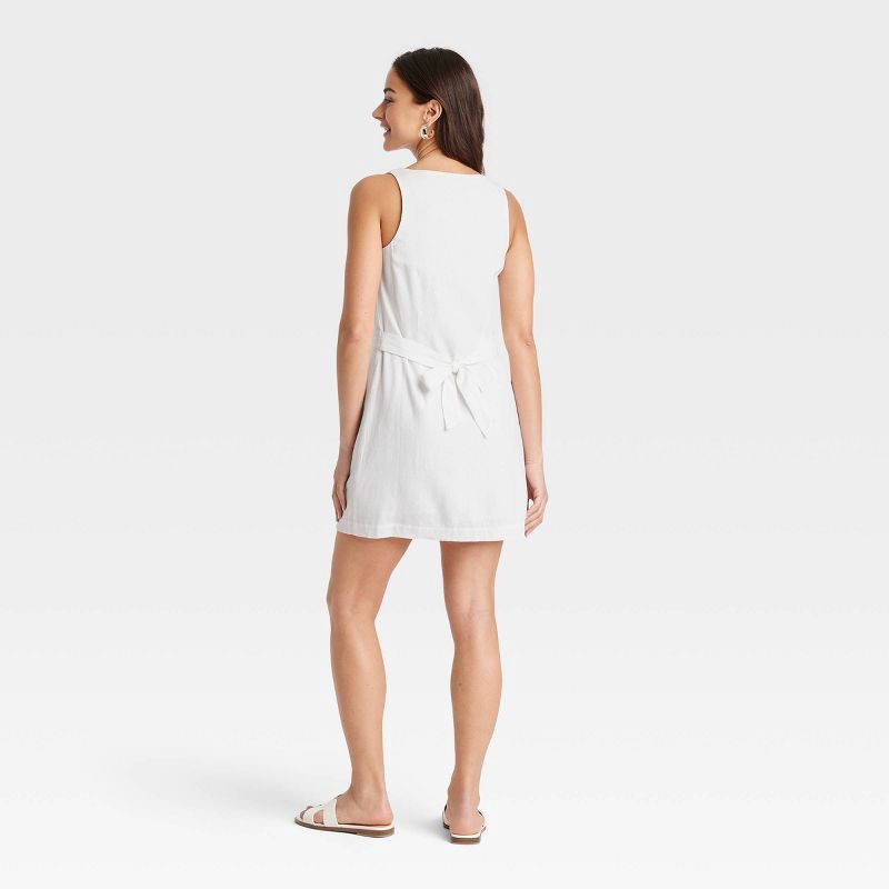 slide 2 of 3, Women's Linen Mini Vest Dress - A New Day™ White XS: Sleeveless, Squareneck, Front Button Down, 1 ct