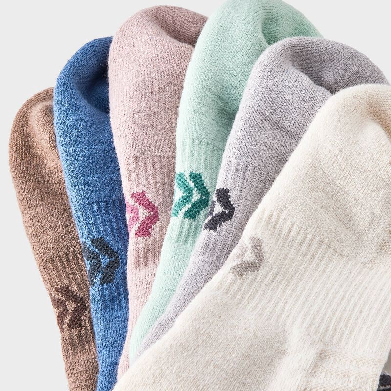 slide 3 of 3, Women's Striped Cushioned 6pk No Show Socks - All In Motion™ Pink/Blue/Green 4-10: Arch Support, Knit, 6 ct