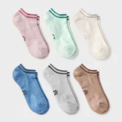 Women's Striped Cushioned 6pk No Show Socks - All In Motion™ Pink/Blue/Green 4-10: Arch Support, Knit