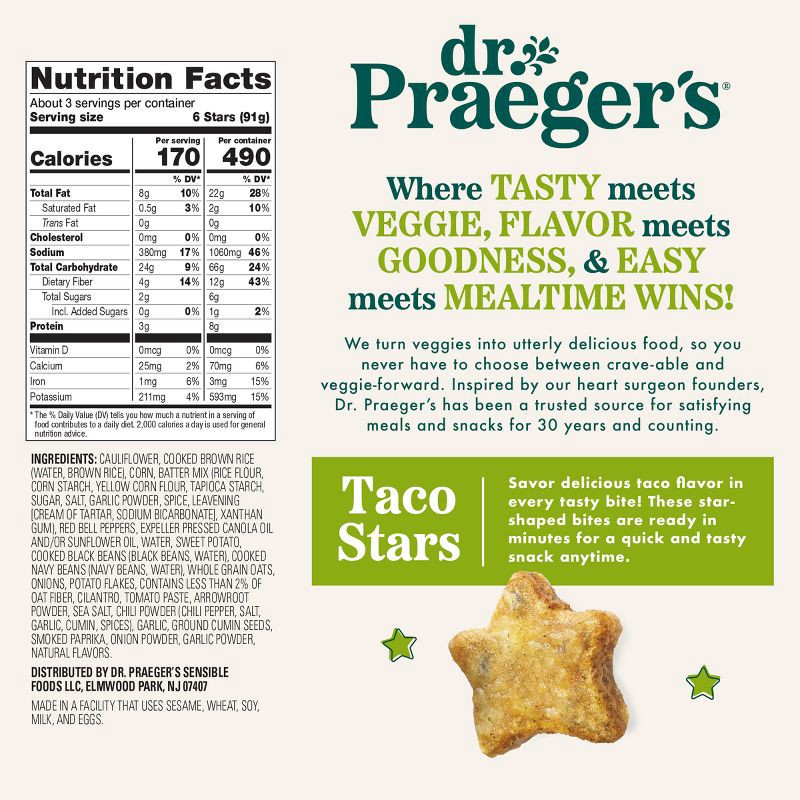 slide 6 of 12, Dr. Praeger's Frozen Vegan Gluten Free Taco Stars - 9oz, 9 oz