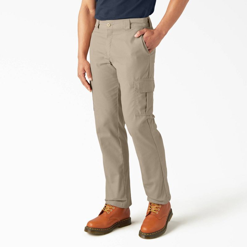 slide 3 of 4, Dickies Men's Twill Stretch Cargo Pants - Khaki 40x30: Polyester-Straight Leg, 30" Inseam, 1 ct