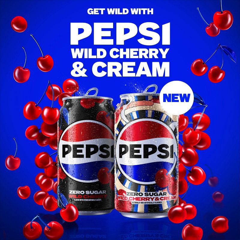 slide 2 of 8, Pepsi Wild Cherry & Cream Zero Sugar Soda - 12pk/12 fl oz Cans, 12 ct; 12 fl oz