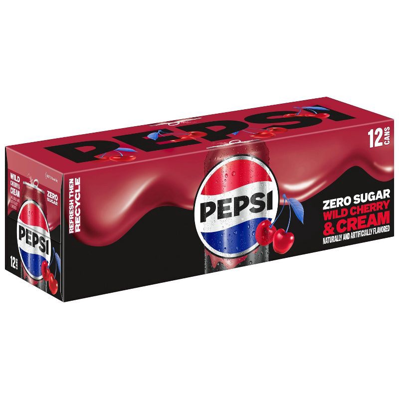 slide 3 of 8, Pepsi Wild Cherry & Cream Zero Sugar Soda - 12pk/12 fl oz Cans, 12 ct; 12 fl oz