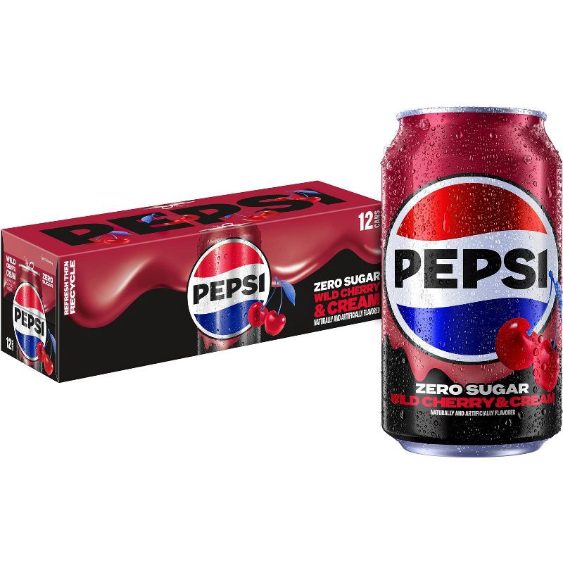 slide 1 of 8, Pepsi Wild Cherry & Cream Zero Sugar Soda - 12pk/12 fl oz Cans, 12 ct; 12 fl oz