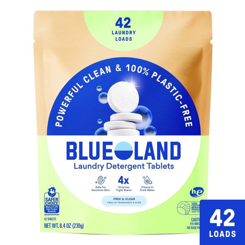 slide 1 of 12, Blueland Unscented Free & Clear HE Deep Cleaning Concentrated Laundry Detergent Tablets 42 Pacs: Resealable Bag, Dermatologist Tested, 1 ct