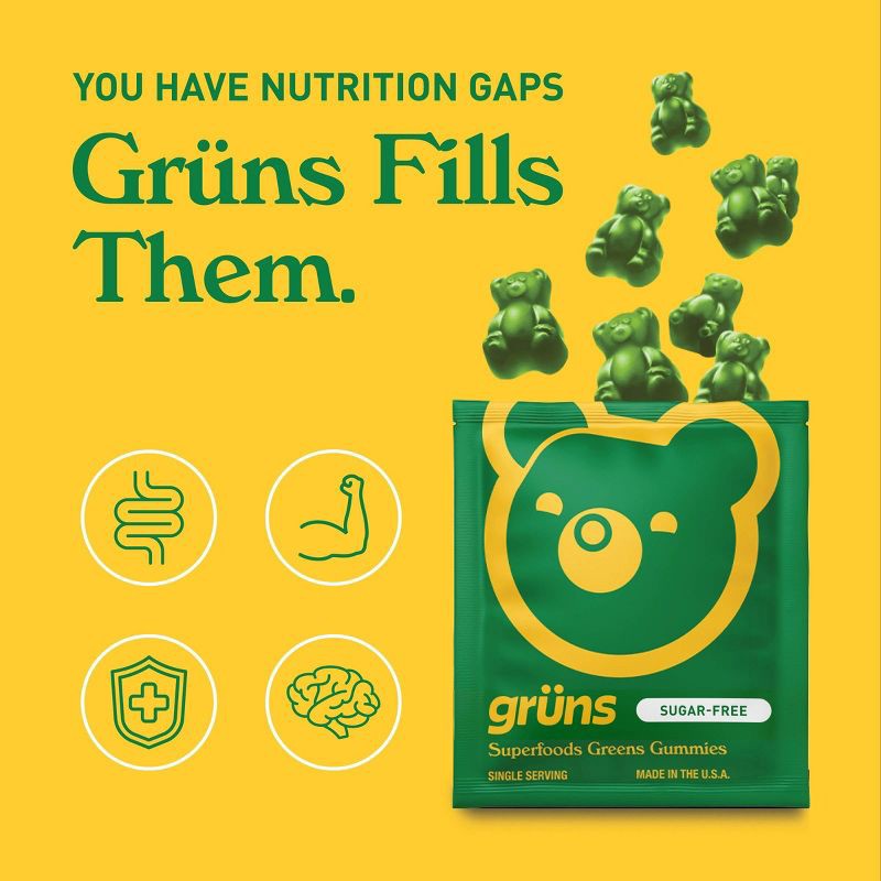 slide 5 of 13, Gruns Grüns Adult Sugar-Free Superfoods Greens Gummies - 96ct/12 Servings, 96 ct, 12 servings
