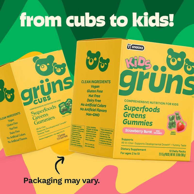 slide 13 of 14, Gruns Grüns Kids' Low Sugar Superfoods Greens Gummies - 72ct/12 Servings, 72 ct, 12 servings