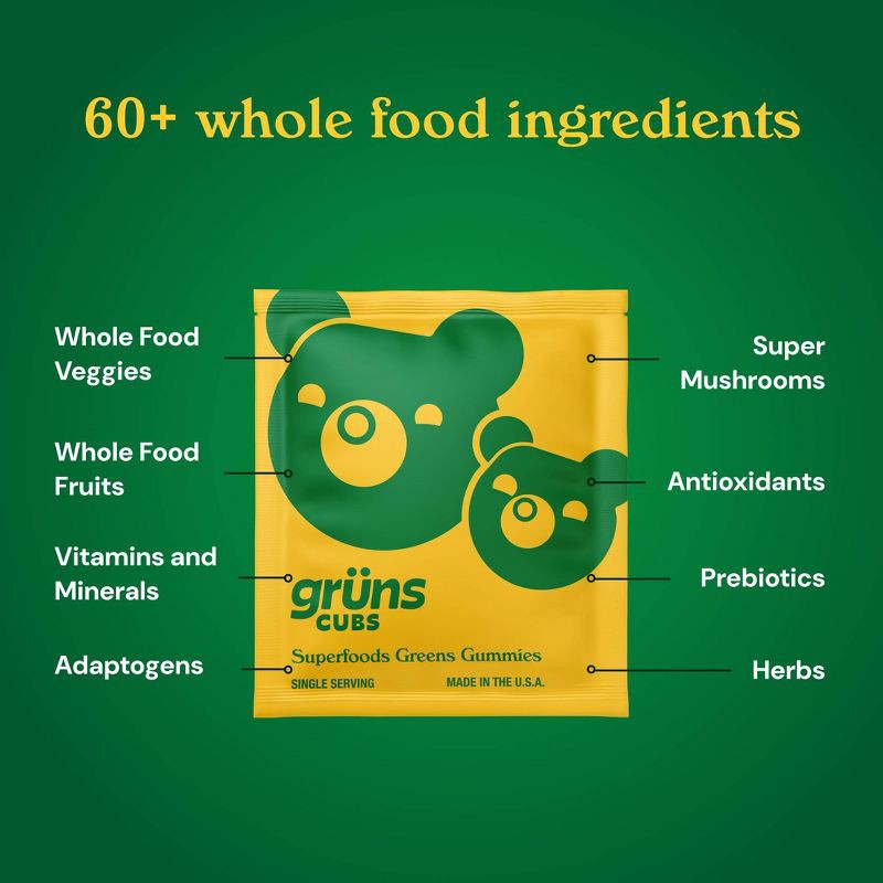 slide 4 of 13, Gruns Grüns Kids' Low Sugar Superfoods Greens Gummies - 72ct/12 Servings, 72 ct, 12 servings