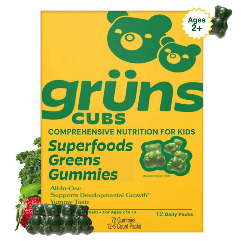 slide 1 of 13, Gruns Grüns Kids' Low Sugar Superfoods Greens Gummies - 72ct/12 Servings, 72 ct, 12 servings