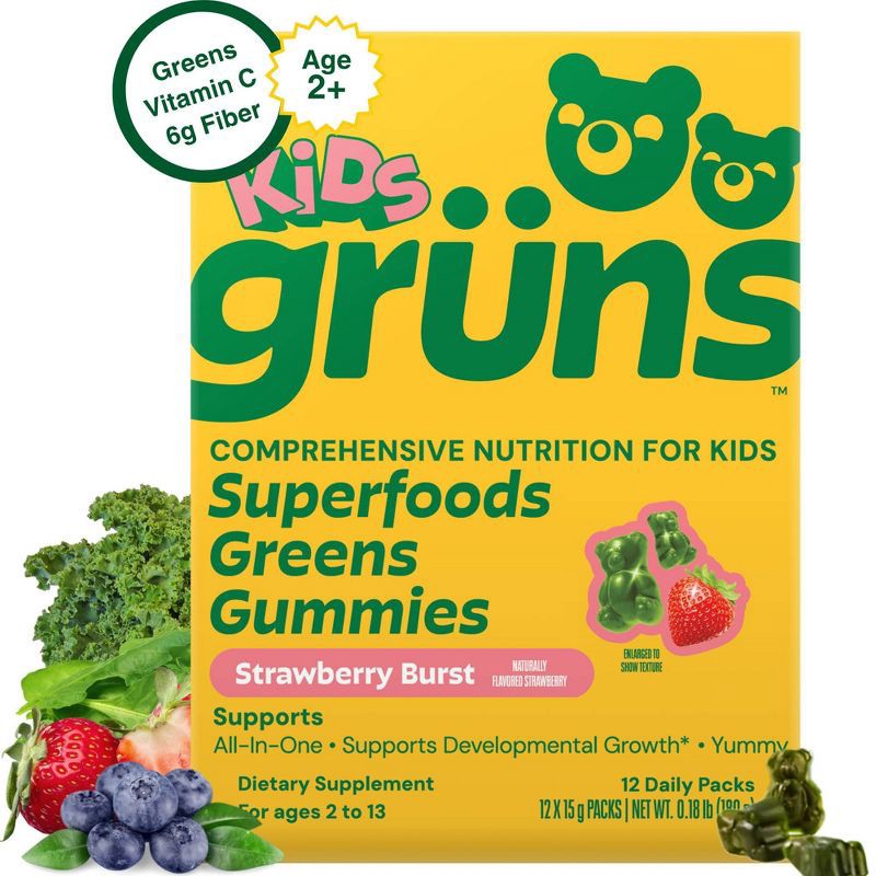 slide 1 of 13, Gruns Grüns Kids' Low Sugar Superfoods Greens Gummies - 72ct/12 Servings, 72 ct, 12 servings