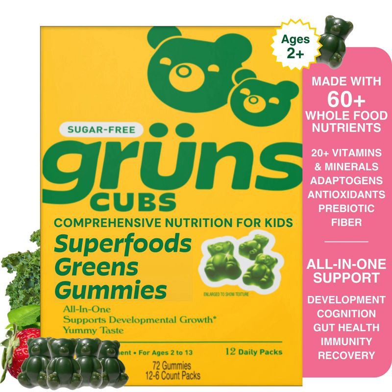 slide 12 of 12, Gruns Grüns Kids' Sugar-Free Superfoods Greens Gummies - 72ct/12 Servings, 72 ct, 12 servings