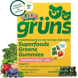 Gruns Grüns Kids' Sugar-Free Superfoods Greens Gummies - 72ct/12 Servings