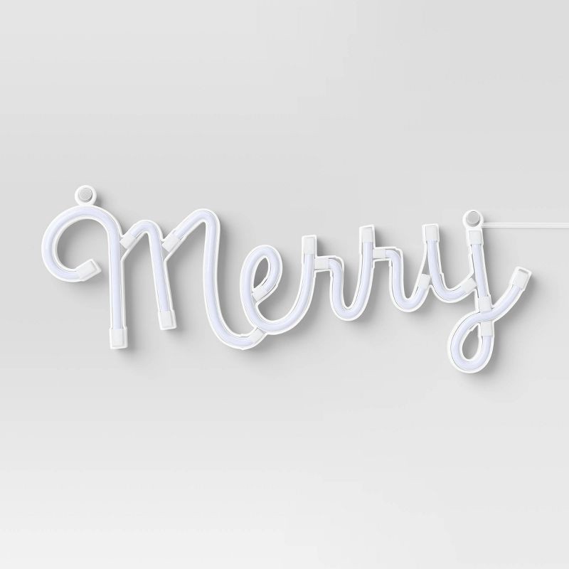 slide 3 of 3, LED Battery Operated Christmas Neon Merry Hangable Sign Red - Wondershop™, 1 ct