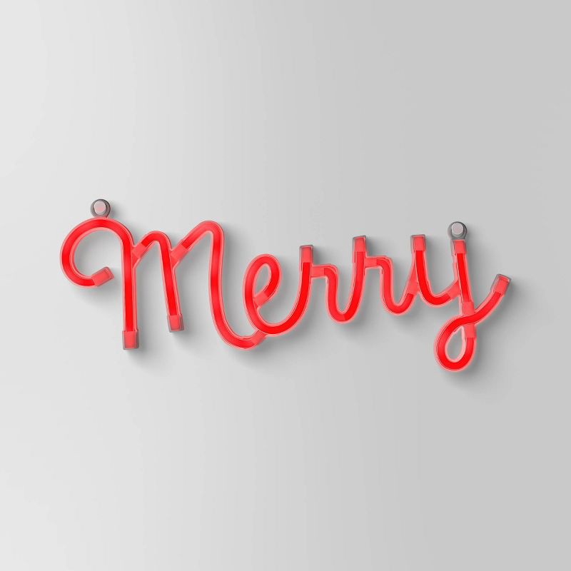 slide 1 of 3, LED Battery Operated Christmas Neon Merry Hangable Sign Red - Wondershop™, 1 ct