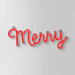 LED Battery Operated Christmas Neon Merry Hangable Sign Red - Wondershop™
