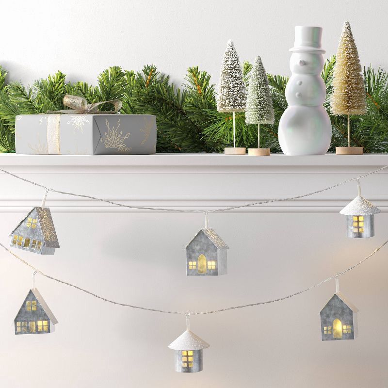 slide 2 of 4, 8ct LED Battery Operated Christmas Metal Village Novelty String Lights Warm White with Clear Wire - Wondershop™, 8 ct